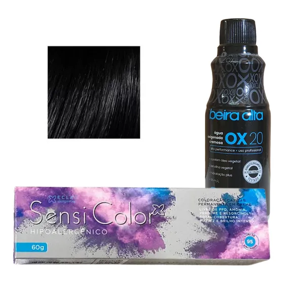 Coloração Sensicolor Hipoalergênica Alergoshop + Oxi 20 Vol. Tom 1.0 preto
