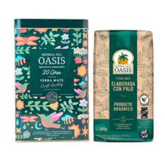 Combo Lata Yerbero + Yerba Mate Organica Oasis X500g