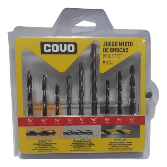 Juego Mechas Brocas 9 Piezas Madera Concreto Metal 