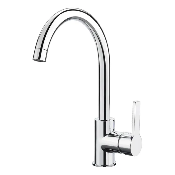 N0080 Canilla Griferia Monocomando Mesada Cocina Pico Cisne Color Plateado