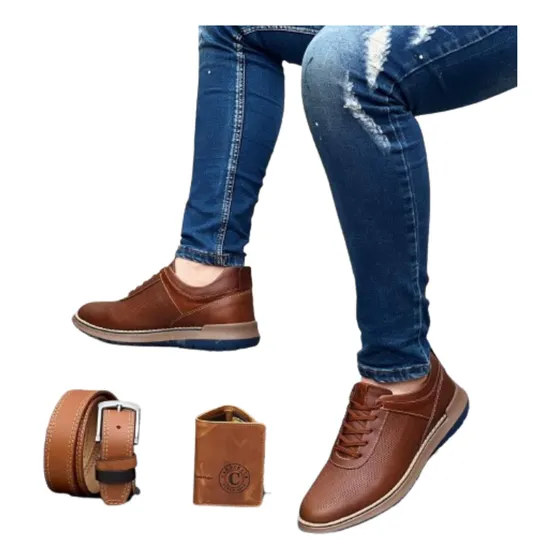 Zapato Con Billetera Y Correa Para Caballero 100% Cuero