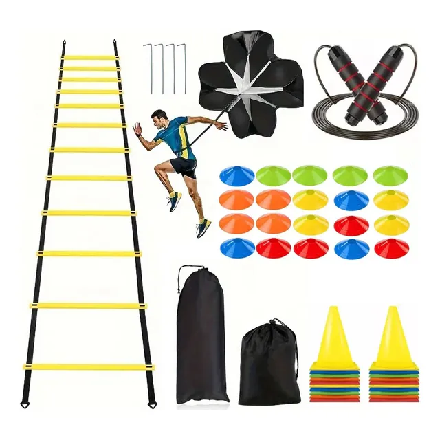 Kit De 20 Platos+20 Conos+1 Paracaídas+1 Escalera Agilidad