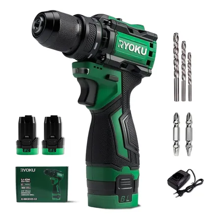 Parafusadeira Furadeira Brushless 16v 2 Bateria Ryoku 10mm Verde 127/220v