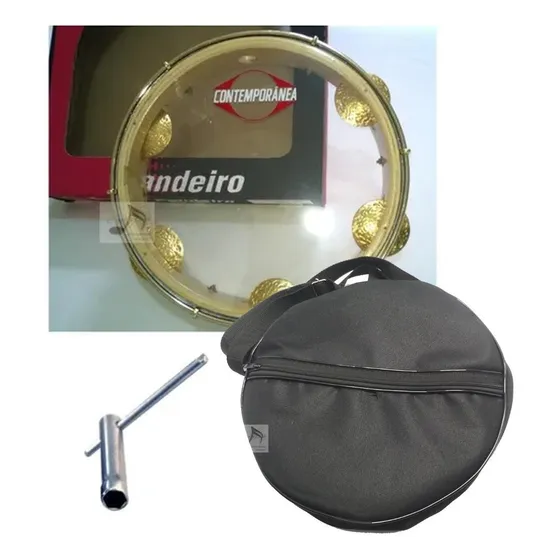 Pandeiro 10 S Leve Pele Cristal Contemporânea + Case Simples Cor Preto