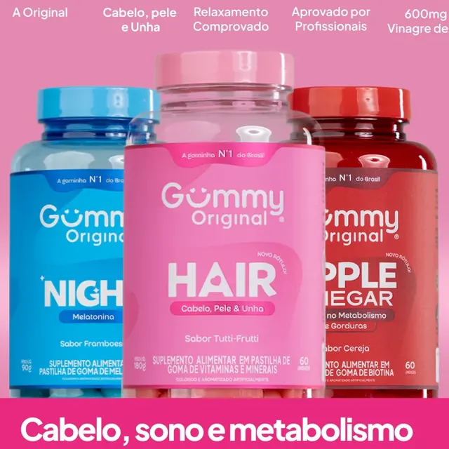 Kit 3 Gummy Original Night + Vinagre De Maçã + Hair Morango Vinagre De Maçã