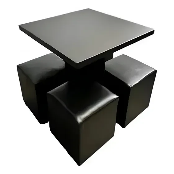 Mesa Banqueta Puffs 4 Unidades Madeira 66x66 Clássica Corino