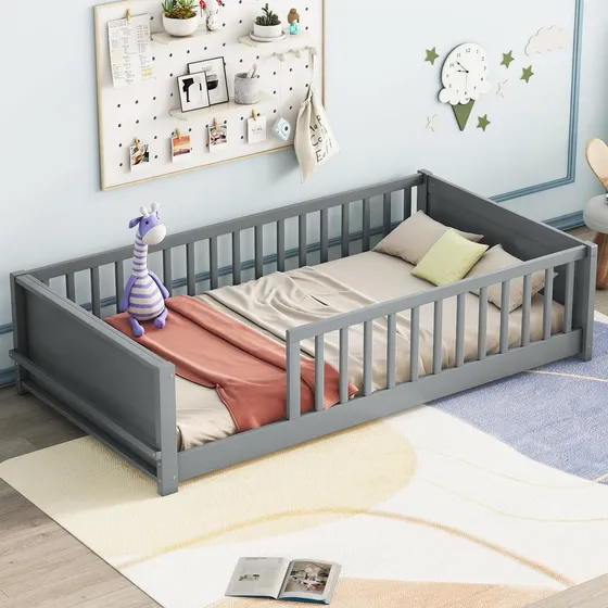 Pvwiik Cama De Suelo Montessori De Tamaño Individual Con E.