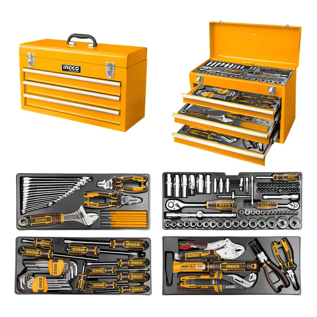 Set De 132 Herramientas En Valija Metalica Htcs221321 Ingco Color Amarillo