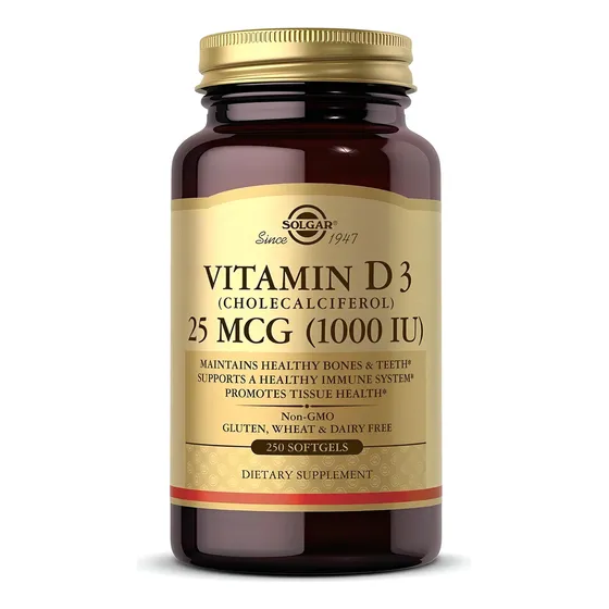 Vitamina D3 25 Mcg 1000 Iu Solgar 250 Capsulas Blandas Sabor Neutro