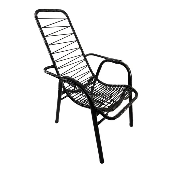 Cadeira De Area Varanda Cordinha Fio Pvc Descanso Reforçada Cor Preto
