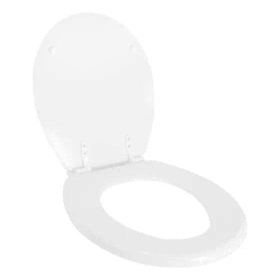 Asiento para inodoro Tipo Tauro D'accord Madera Termomoldeada Andina blanco con herrajes de nylon (Ferrum Capea y otros)