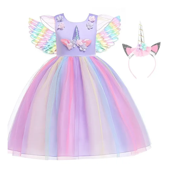 Vestido Con Diseño De Princesa Unicornio Para Niña
