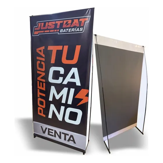 Banner Lona  1,90 X 0,90 + Portabanner Metálico Dos Tensores