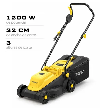 Cortadora De Césped Eléctrica Trent 1200w 32cm Bolsa 30l