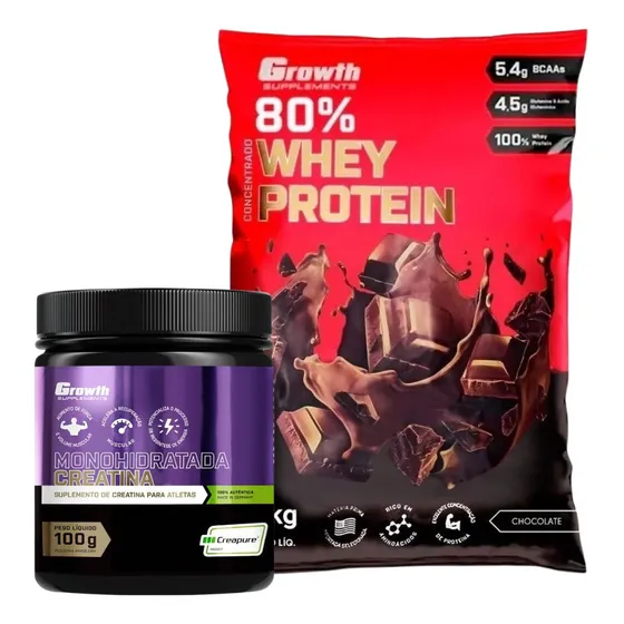 Kit Whey Protein Concentrado Creatina Creapure 100g Growth