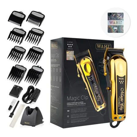 Máquina Para Cortar Cabello Wahl Magic Clip Gold Inalámbrica Con Holograma 5 Star Incluye Base De Carga Y Peines Guia Premium 8148-700mx Clipper Profesional Para Barbería Dorado