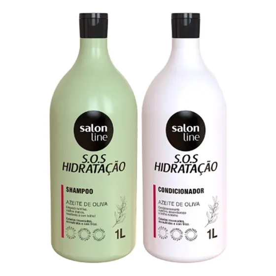Kit S.O.S Hidratação Azeite de Oliva Shampoo e Condicionador Litrão Salon Line