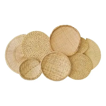 Decoração De Parede Boho Composição Cestos Palha Menta