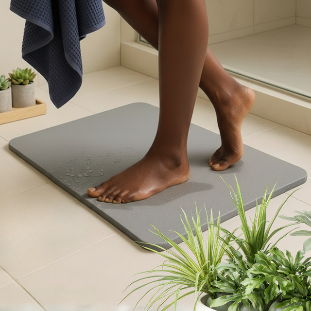 Tapete Lyor De Pedra Diatomita Para Banheiro Cinza 60cm Prata Liso