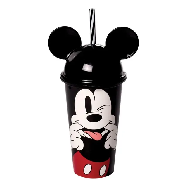 Vaso Con Sorbito Plástico Disney Mickey Minnie Orejas 23cm