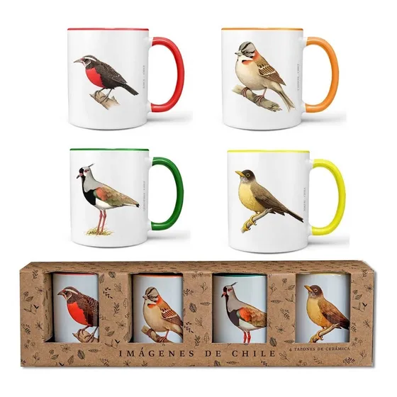 De 4 Tazones Tazas Pájaros De Chile N1- Andes1