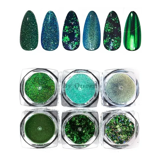 Set De Efectos Flake, Azúcar, Espejo, Glitter Para Uñas