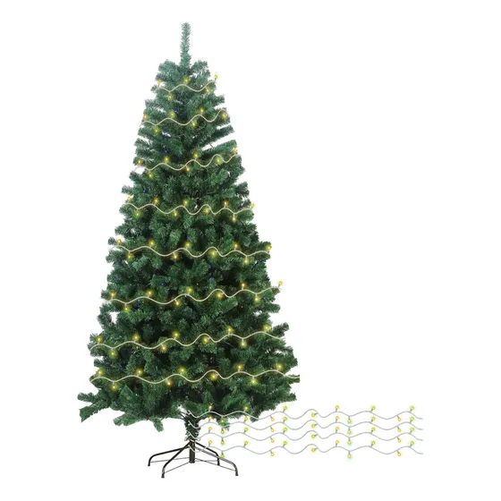 Árbol De Navidad Artificial 1.80m + Guirnalda De 250 Luces Led 25m 800 Ramas Soporte De Metal Pino Navideño Frondoso Luces Navidad Skygreen