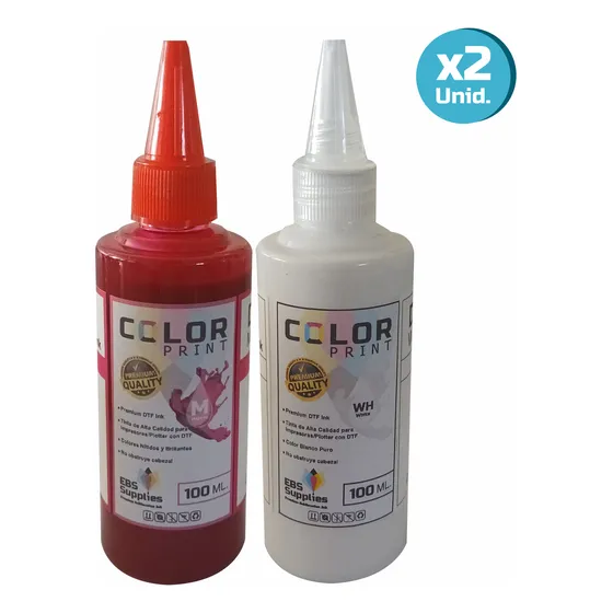 Tinta Dtf Pack X2 Alta Calidad 100 Ml Cmyk Blanco