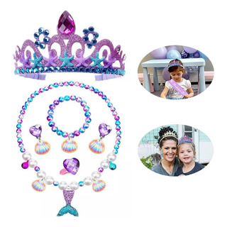 Corona Diadema Tiara Sirenita Con Collar - Niñas Corona Diadema Tiara Sirenita Con Collar - Niñas