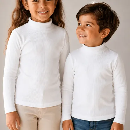 Blusa Infantil Camiseta Termica Gola Alta Manga Longa Básica Branco Liso 3-5