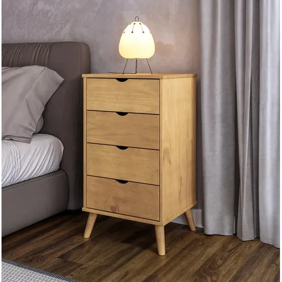 Mesa De Luz 4 Cajones Comoda Madera Maciza Dormitorio Cajon Color Marrón