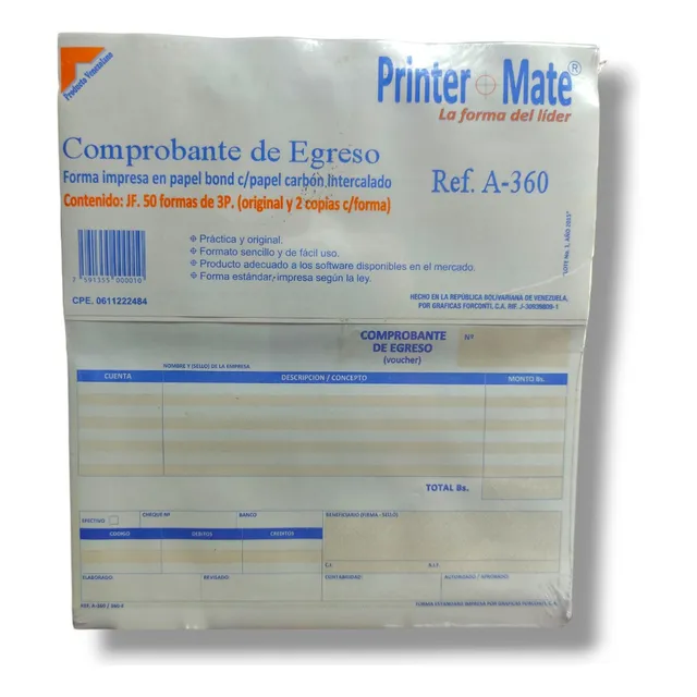 Comprobante De Egreso Original + 2 Copias  50 Formas 