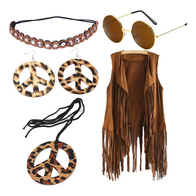 23 2025 Años 60 Hippie Collar Pendientes Turbante Gafas