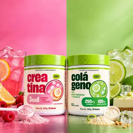 Creatina 300g 3 Em 1 + Colágeno Com Ácido Hialurônico 300g Torta De Limão