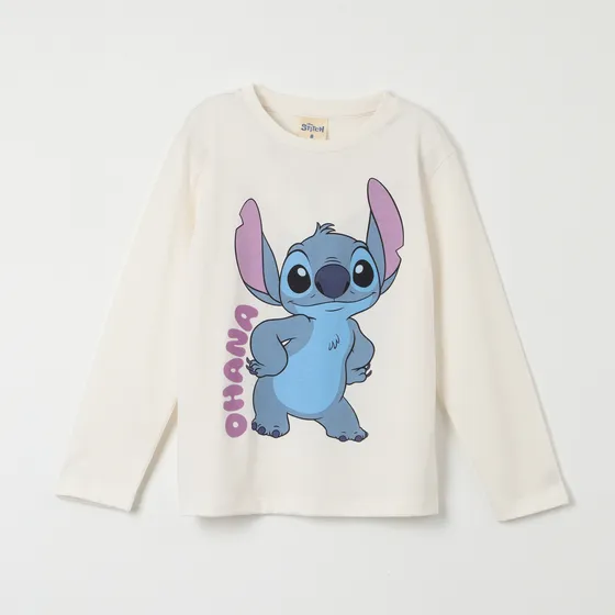Polera Manga Larga Niña Lilo & Stitch Ohana Blanco Disney