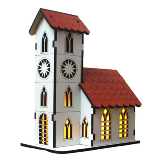 Igrejinha De Natal Em Mdf Branco E Vermelho Com Iluminação Igrejinha De Natal Em Mdf Branco E Vermelho Com Iluminação