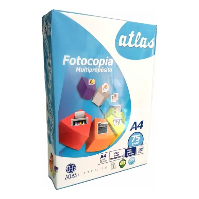 Papel Bond Fotocopia Impresión Atlas A4 75gr Pqtx500