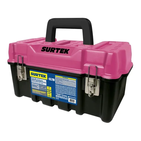 Caja Portaherramientas De 17'' Broches De Metal Surtek® Rosa