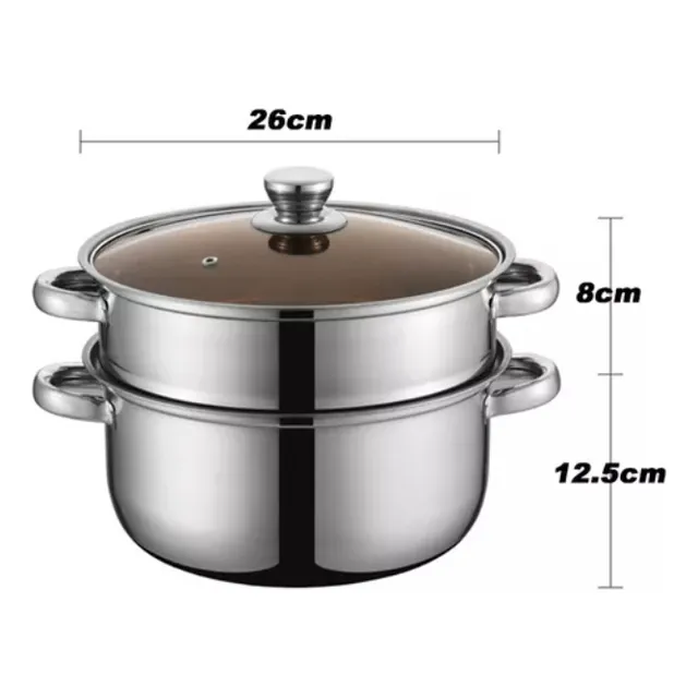 Ollas Vaporera De Acero Inoxidable Cocina 2 Capas Con Tapa 28cm Al Vapor Para Sopas Espesa Para Uso Doméstico