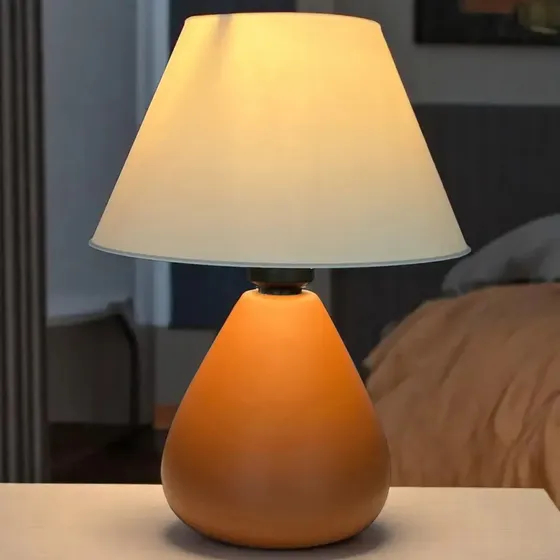 Abajur Luminária De Mesa Gota Moderno Com Lâmpada De Quarto Terracota Branco
