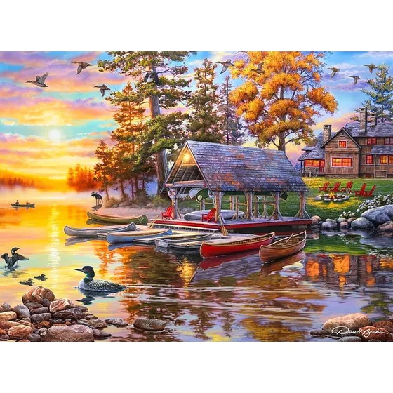 Cuadro Sobre Lienzo Paisaje Atardecer En El Lago-sala 100x70