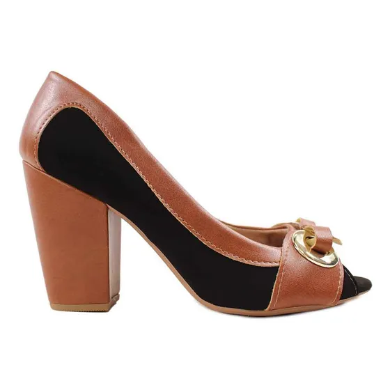 Sapato Peep Toe Salto Alto Grosso Bloco Sapato Confortável