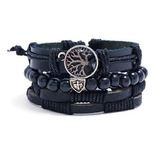 Pulsera Arbol De La Vida Piel Para Hombre Mujer Pareja 3 Pza Color Negro Diámetro 20 Pulsera Arbol De La Vida Piel Para Hombre Mujer Pareja 3 Pza Color Negro Diámetro 20