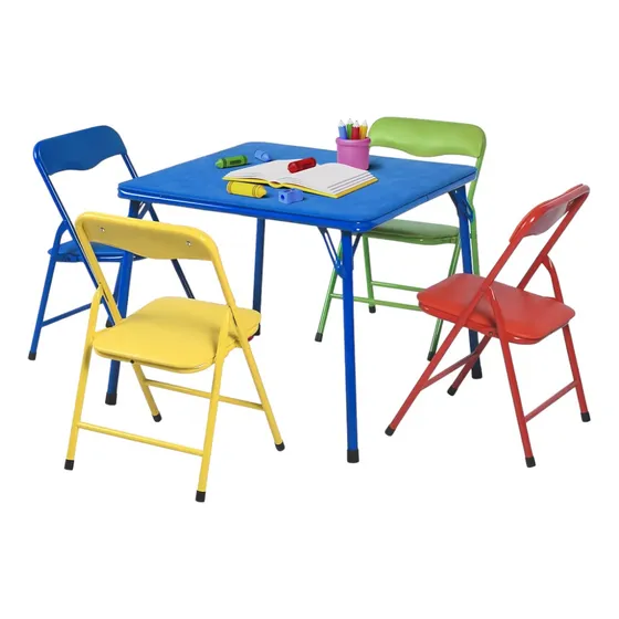 Comedor Infantil Raganet Plegable Mesa De Niños Color Azul Con 4 Sillas
