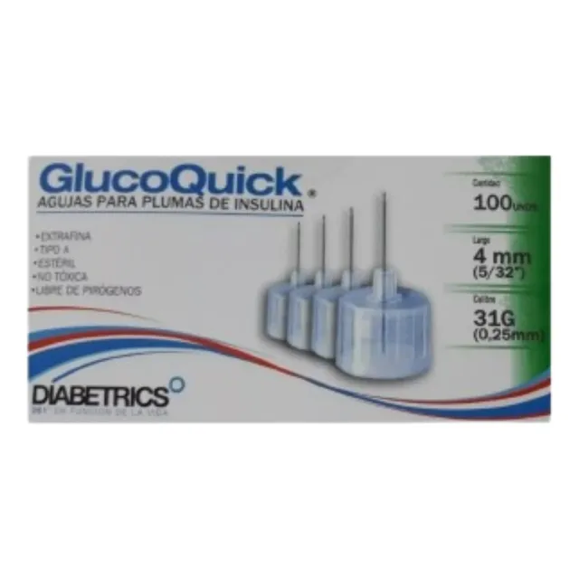 Agujas Pluma Insulina Glucoquick Caja X 100 Unidades 4mm 31g