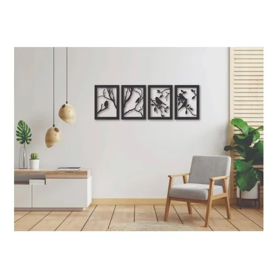 Cuadros Ramas Y Pájaros 30x20cm En Madera Mdf