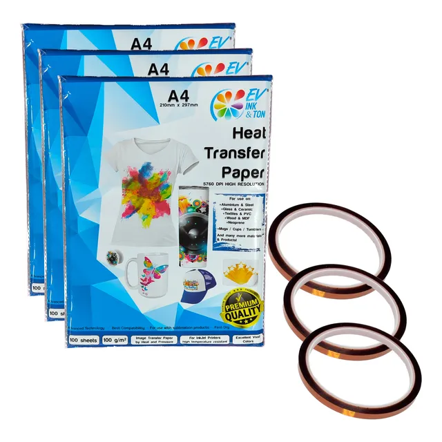 Papel De Sublimación 300 Hojas Y 3 Cinta Térmica Evink&ton