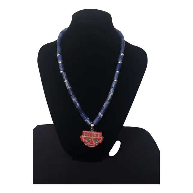 Collar De Sodalita Con  Accesorios De Plata - Hermoso