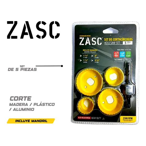 Set De Sierra Copa / Cortacirculos / Saca Bocado 5 Pzas Zasc