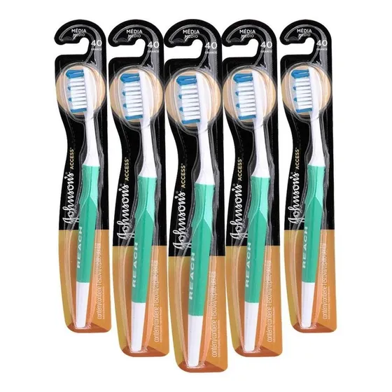 Kit 5 Escova Dental Média Johnson's Reach Access 40 Grande